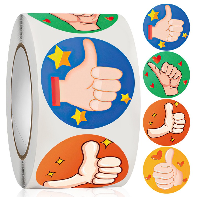 TEMU 520 Stickers Suitable For Office Decor, 1-inch Round Thumbs Up Labels With Thumbs Up Icon & English Text, Flashy Sealing Stickers For Envelopes,