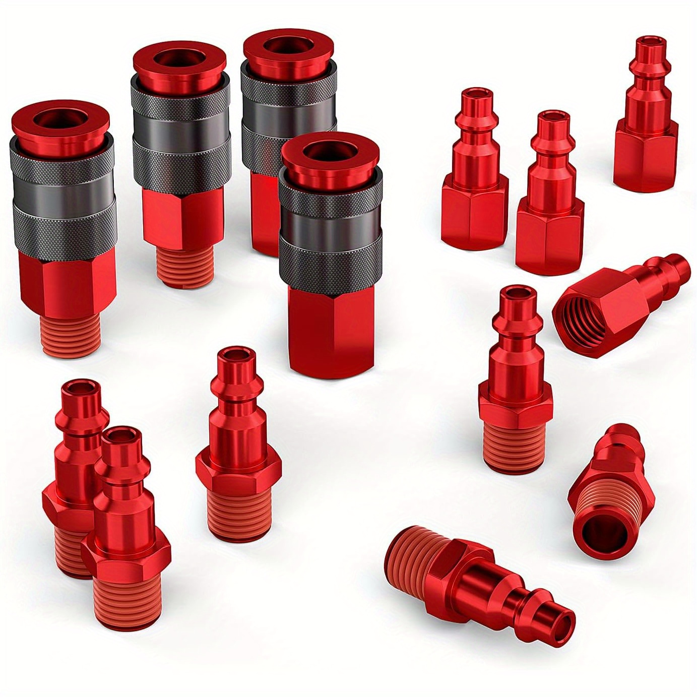 Image of Set Of 14pcs Of Universal Air Hose Connectors, Including A 1/4 Inch Npt Quick Connect Air Coupler And Plug Kit, Made From For Industrial Pneumatic Tools