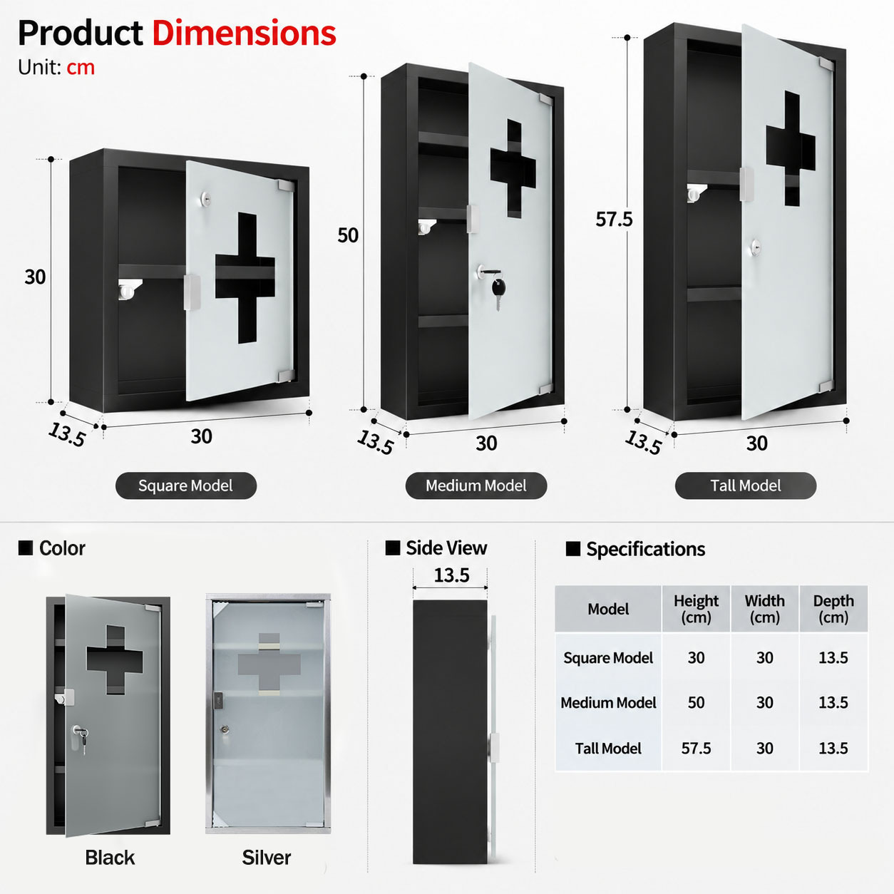 Image of Medicine Storage Cabinet, Wall Cabinet, Storage Unit, Medicine Chest, With Lockable Magnetic Door, 30-57. 5cm