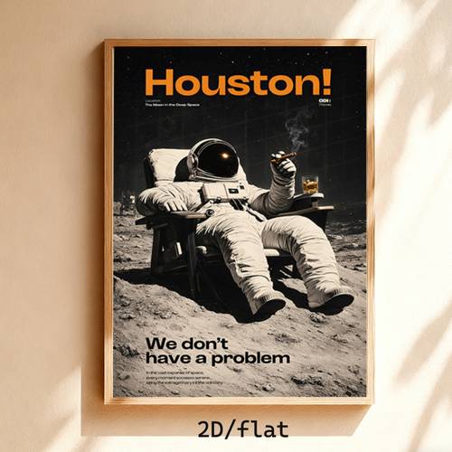 photo de l'article affiche et peinture plates 2d, 2d flat, 2d flat, 1pc rétro astronaute sur toile, art mural | décoration amusante houston, navons pas de problème, art mural de bar pour ronflement, très approprié pour bureau, salon, chambre à coucher