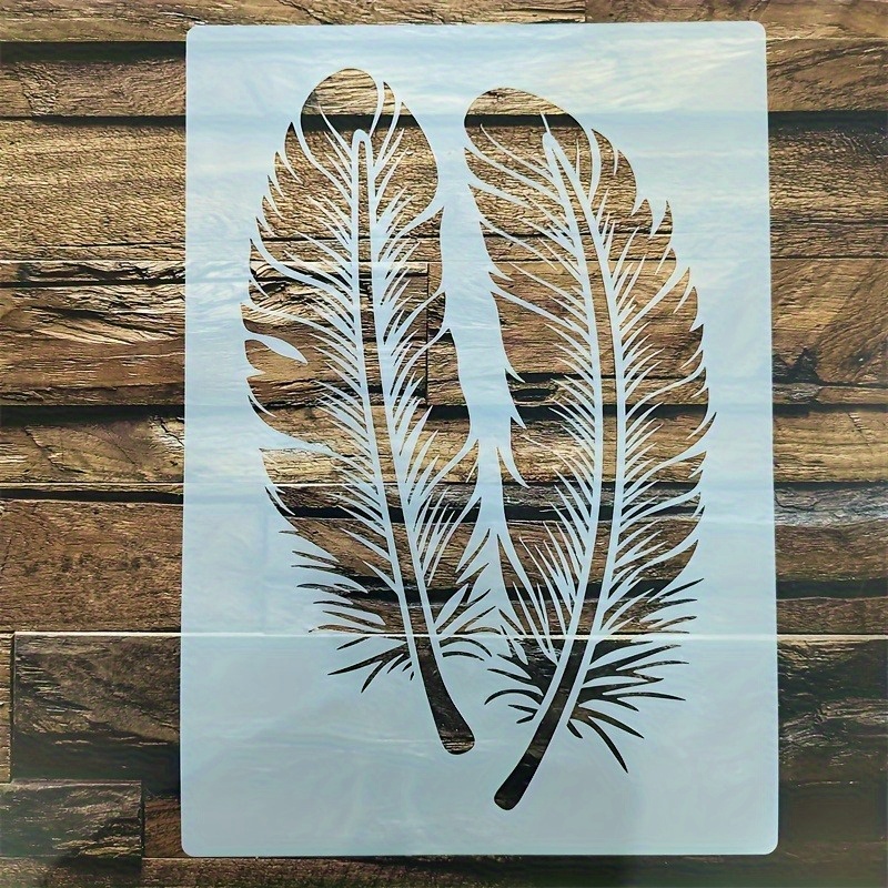 1pc Large Layered Design Double Feather Pattern Handcraft Template - Made Of Reusable Pet Material, Suitable For Crafts, Wall Art, Scrapbooking, Canvas Transfer Furniture Decor, Best For Handmade