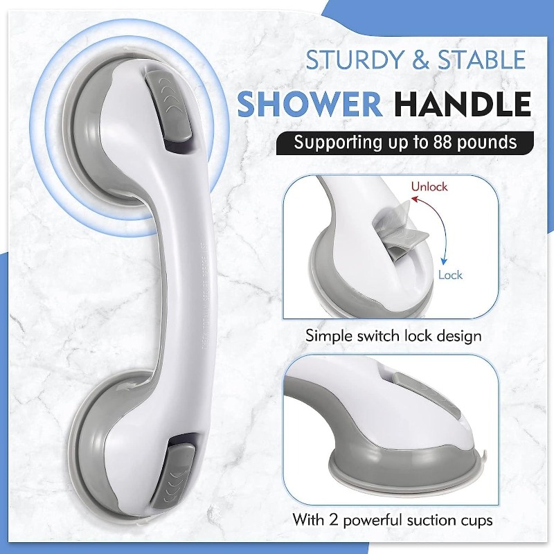 Set of 2 Shower Handles, Each 30.48 cm Long, Designed As Safety Grab Bars Featuring Robust Suction Cups, Ideal for Individuals And Those with Disabilities to Hold Onto While Showering.