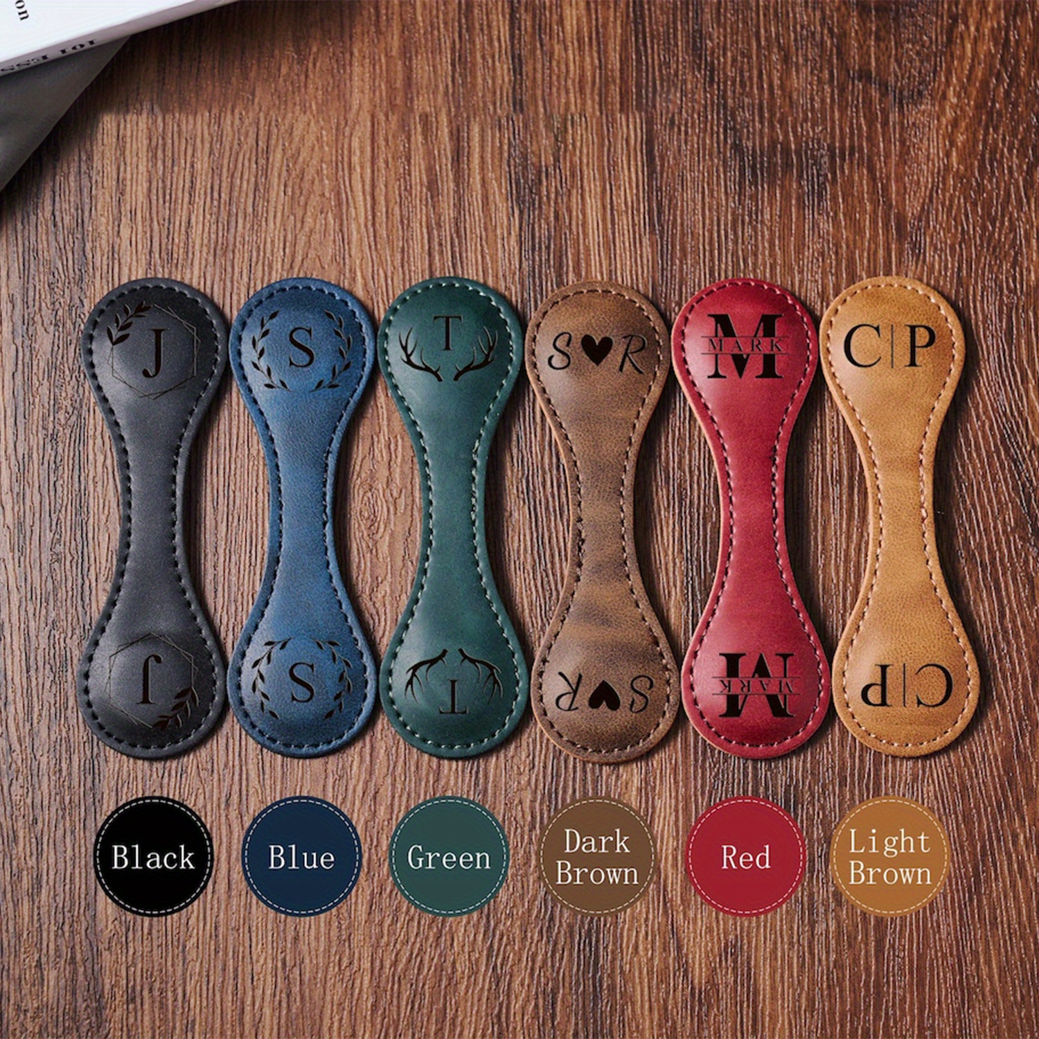 TEMU Personalized Engraved Magnetic Bookmark - Custom Pu Leather With Name/initials, Strong Magnet Clip For Books & Tablets, Elegant Book Accessory