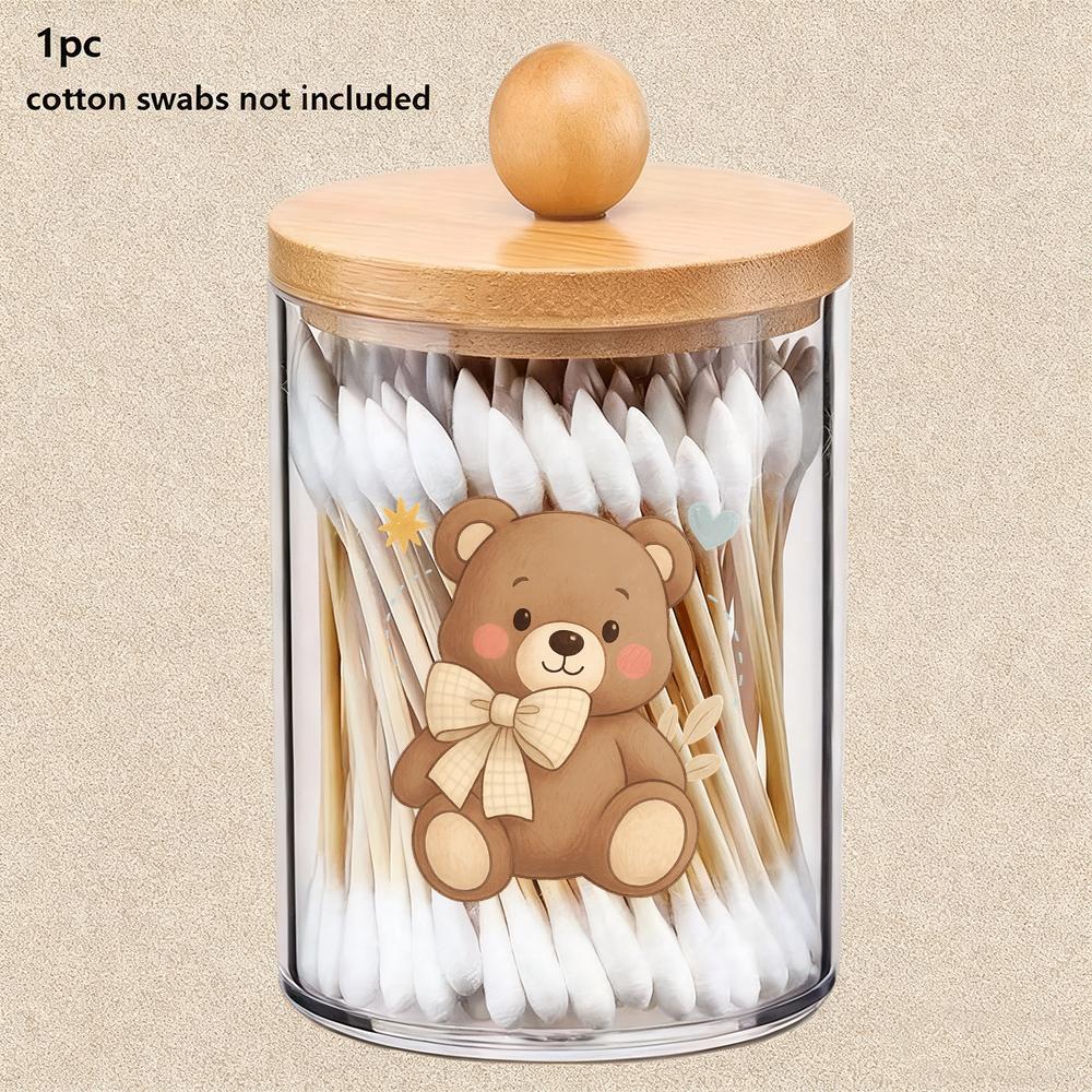Image of Adorable Teddy Bear - Bathroom Decor And Organization Solution: Bathroom Jars With Lids, Q Tip Holder, Ball Holder, Small Jars With Lids, And Plastic Jars For Countertop Storage And Accessory Display