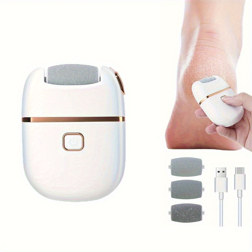 TEMU 2025 New Foot Grinding, Usb Rechargeable Metal Foot Grinding (three Grinding Heads), Portable And , Skin Care, Suitable Cracked And Dry Skin, Fashion Pedicure Tools