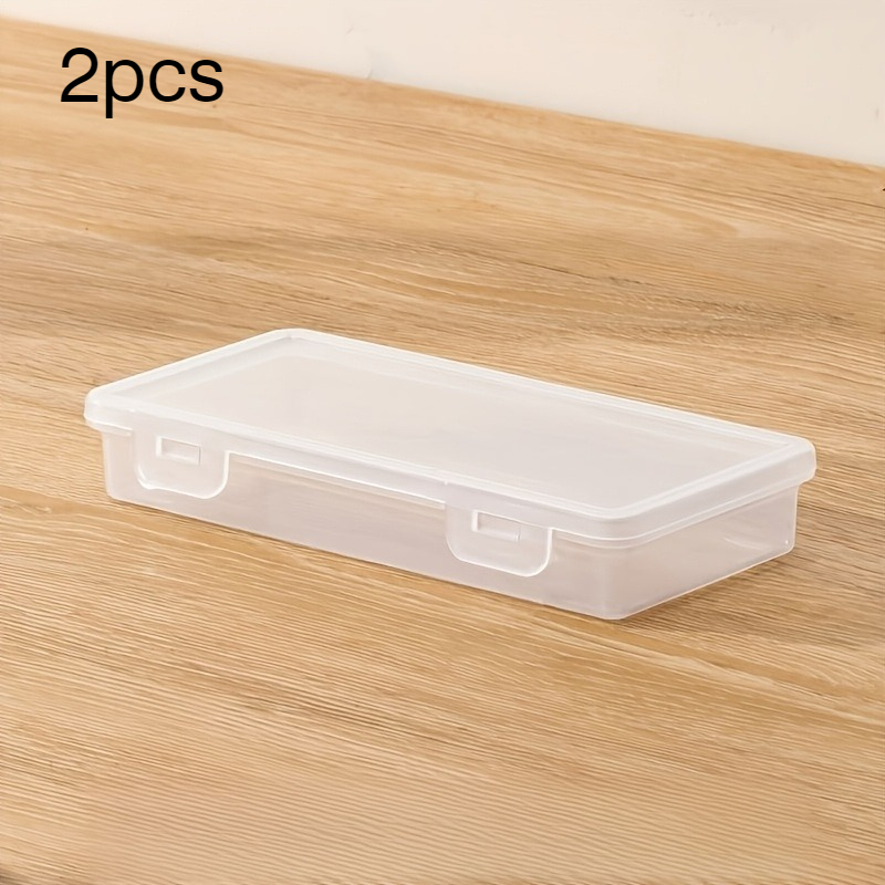 TEMU 2pcs Pencil Storage Box With Lid - Plastic Transparent Suitable For, Office, Desk Organizer, Large Stackable Compartmentalized Case With