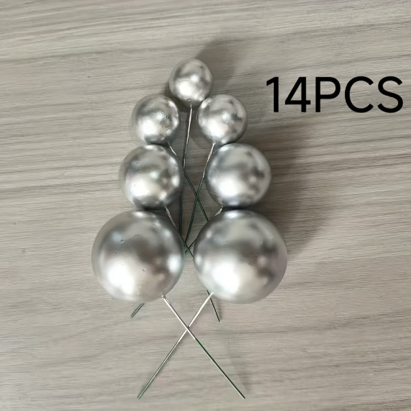 TEMU 14pcs Cake Toppers, 9 Colors Available Including Classic Golden, Silvery, White, Pink, Etc. Cake Decoration Balls Suitable For Birthday Parties,
