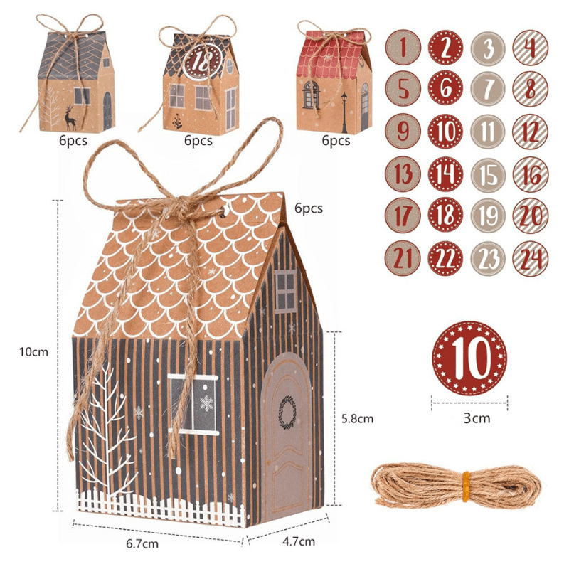 TEMU Lot de 24 boîtes cadeaux maison de calendrier de l'Avent de Noël, petites boîtes à bonbons maison en papier avec ficelle de jute et étiquettes