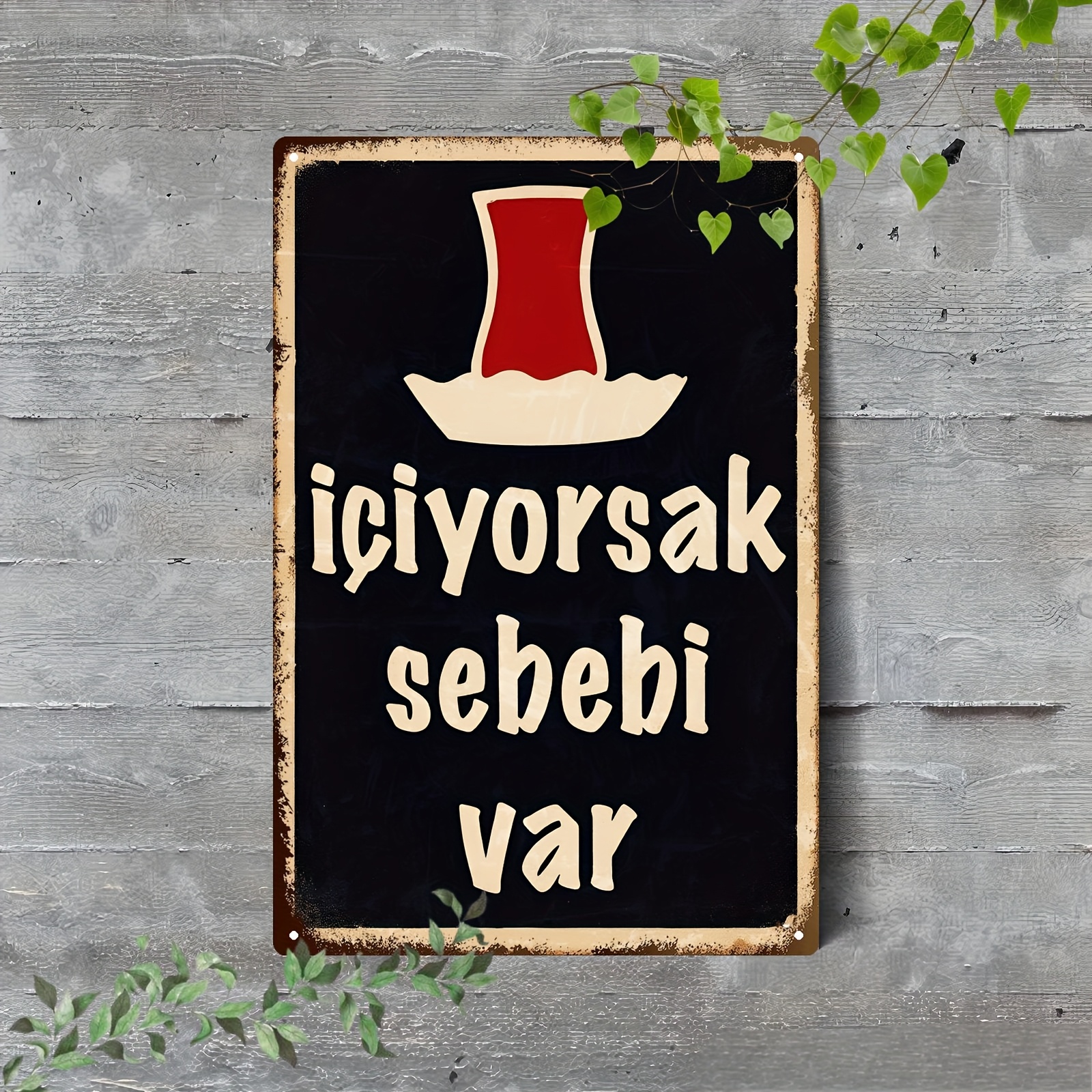 2d Flat Retro Turkish Tea Slogan Sign With Teacup Design, Unique Decor For Cafes And Bars, Perfect Christmas/thanksgiving Gift, Wall Art Home Decor, 2d Flat