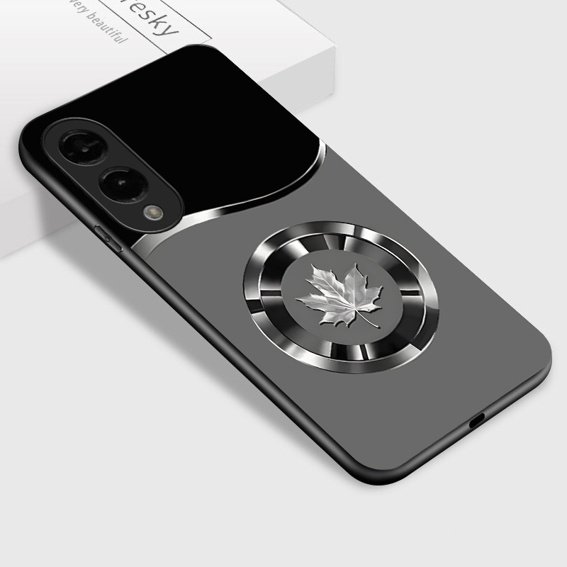 TEMU For S25 Edge Phone Case, Maple Leaf Pattern Glossy Glass Back Cover, Smartphone Case, Stylish Phone Case, Elegant Design, Metal Accents, Slim