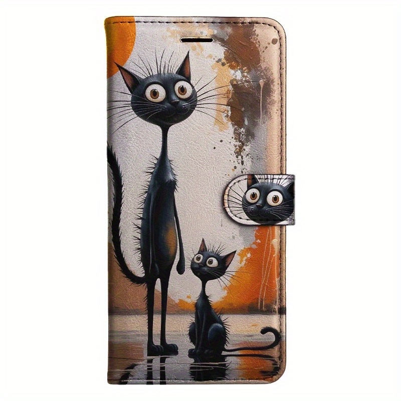 TEMU Black Cat Flip Wallet Case Suitable For M10 A10s A20s A30s A50s A51 A71 A31 A42 A12 A32 A52s A72 A22 A13 A04s A53 A33 A14 A34 A54 A04e A25 A05s