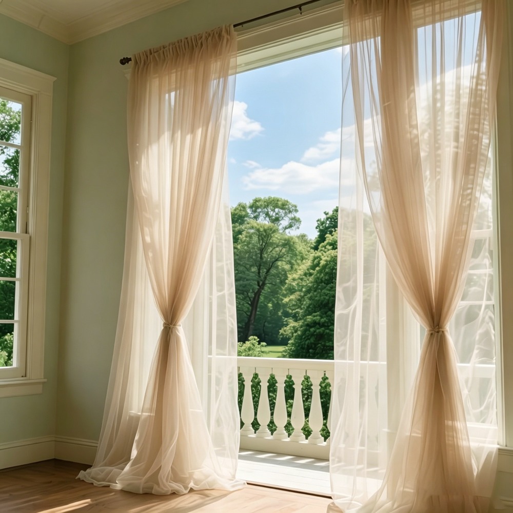 TEMU 2pcs, Champagne Sheer Tulle Integrated Rod-pocket Net Curtain (rod Not Included). Ideal For Decorating Courtyards, Cabins, Backyards, , And .