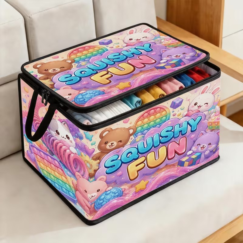 TEMU 1pc Colorful Cute Printed Storage Box, Large Capacity Multifunctional Organizer, Suitable For Stationery/makeup/small Items, Wear-resistant And