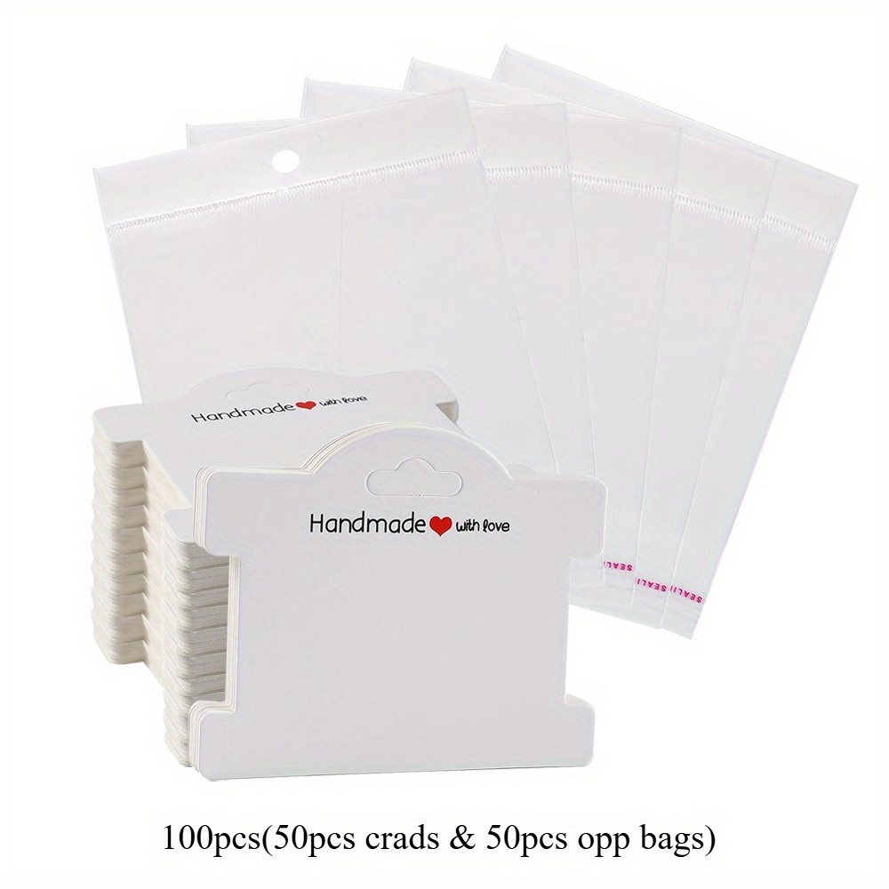 TEMU 100pcs(50pcs Crads & 50pcs Opp Bags) Jewelry Display & Packgaing Set For Braided Boho Bracelet - Paper Packing For Small Businessjewelry Display