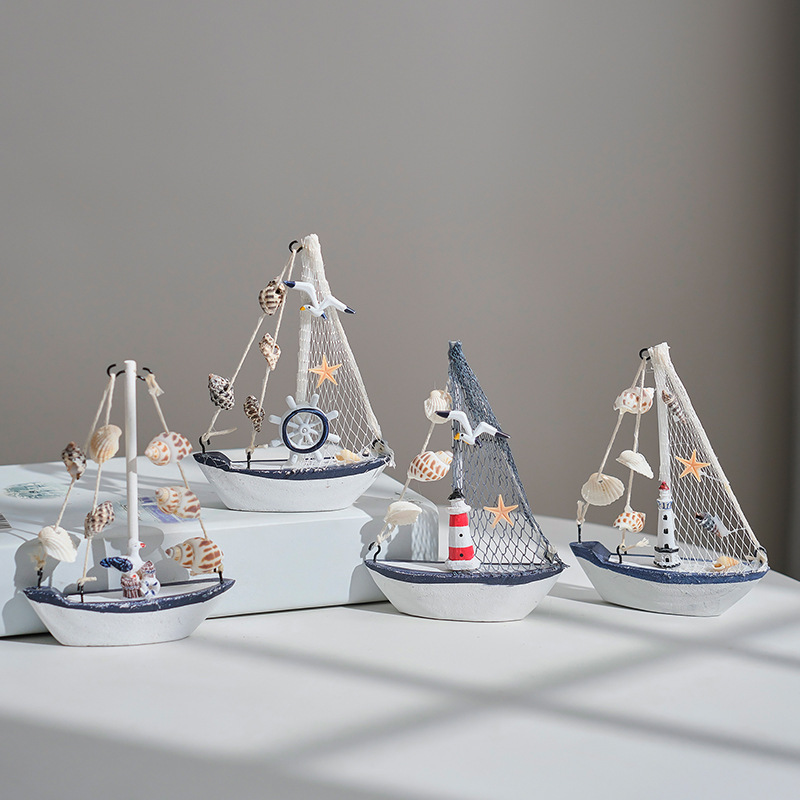 Mediterranean Sailboat Figurines Set