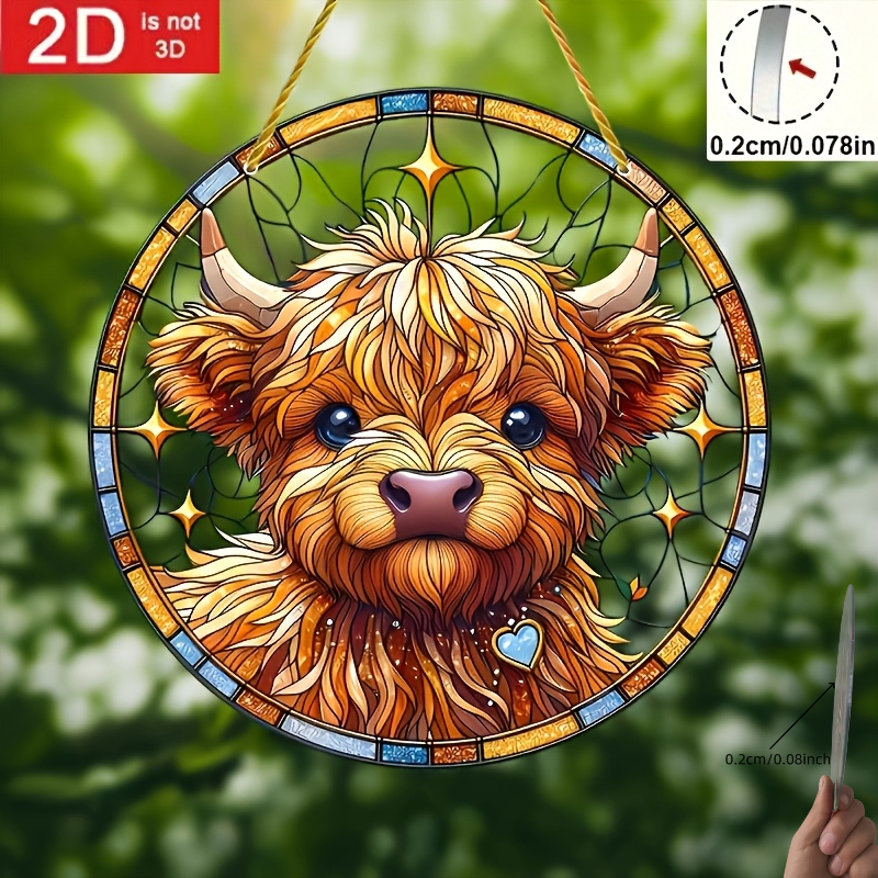 TEMU 2d Flat, 1pc Acrylic Suncatcher - Colorful Style Decoration With Golden Corners And Heart-shaped Accents - For Home, Window, Wall, And Porch