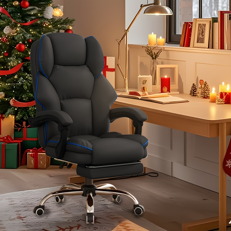 Silla de jefe de cuero marrón con función de reclinar, silla de estudio, silla giratoria de computadora para el hogar con atmósfera navideña, silla de computadora con reposabrazos extendible, diseño ergonómico de respaldo, silla de escritorio ejecutiva. Silla cómoda para el hogar y el trabajo. Solo para exteriores. - Imagen 3