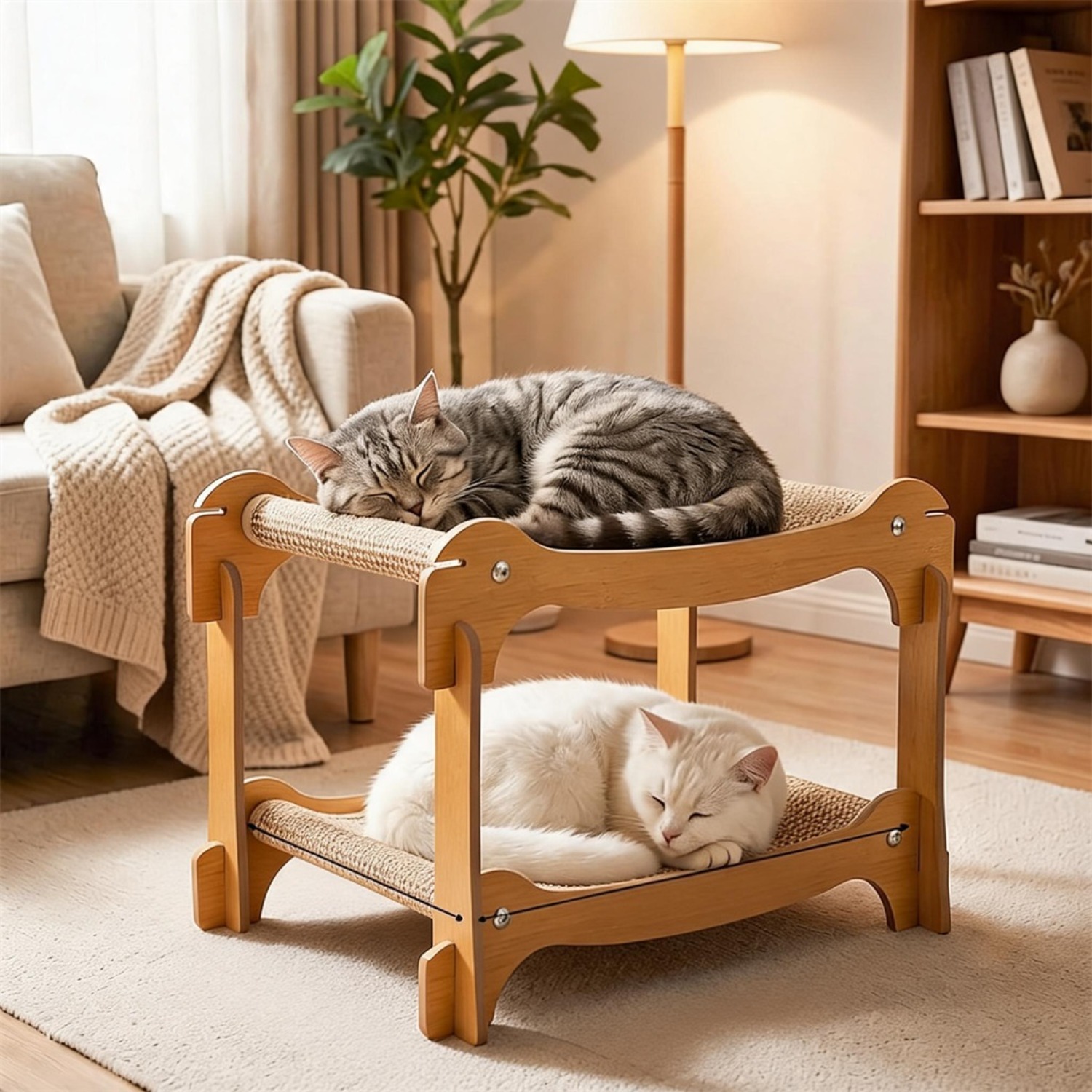 Image of 2-tier Stackable Cat Scratching Bed, Detachable Cat Scratcher And Sleeping Den For Indoor Cats, Multi-cat Households, Furniture Protection