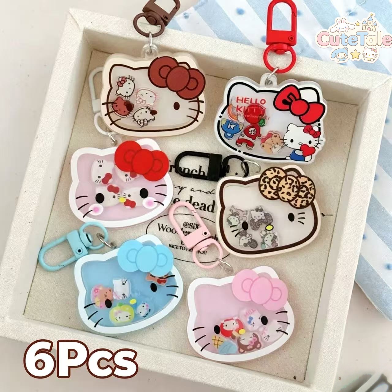 6pcs Hello Kitty Acrylic Charms, Cute Portable Shaking Keychain With Mini Pendant, Stylish High- Decor For Backpacks& Handbags, Lovely Accessories For , Perfect Gift For Hello Kitty Fans