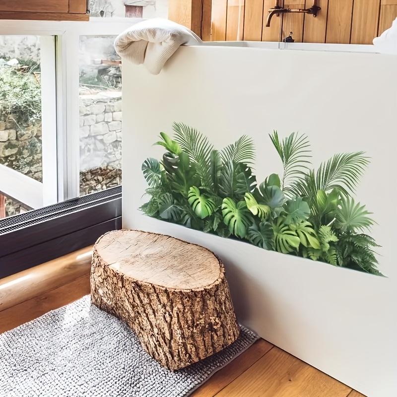 Image of 1pc Removable Green Plant Leaf Wallpaper Sticker - Realistic Botanical Foliage With & Stick, No Glue, For Home Décor, Bedroom, Living Room - Leaf Coverage (compatible With Walls, Ceilings)