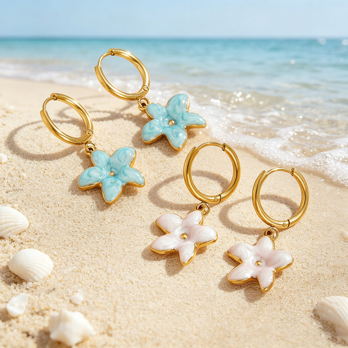 Cute Trendy Enamel Flower 18k Plated Hoop Earrings