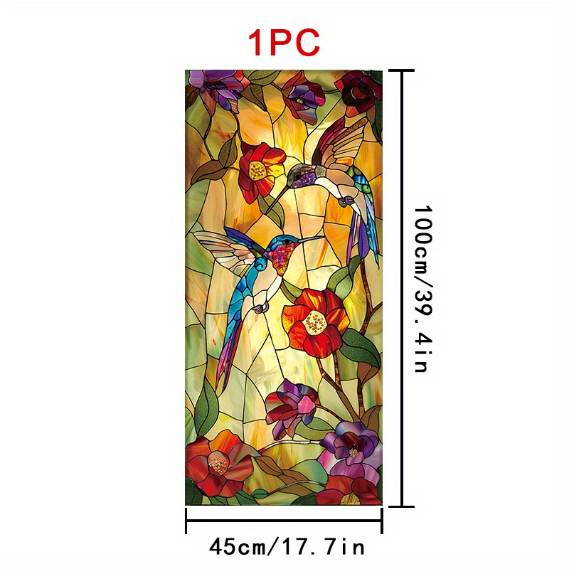 TEMU 2d Flat - 2d Flat - A Roll Of 2d Flat Window Film Featuring A Stained- With Vibrant Flowers And Hummingbirds, Measuring 45×100cm. Made From