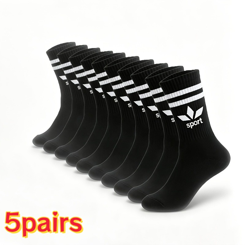 TEMU Lot de 5 paires de chaussettes de sport unisexes - Col à rayures extensible et respirant, confortables et évacuant l'humidité, chaussettes
