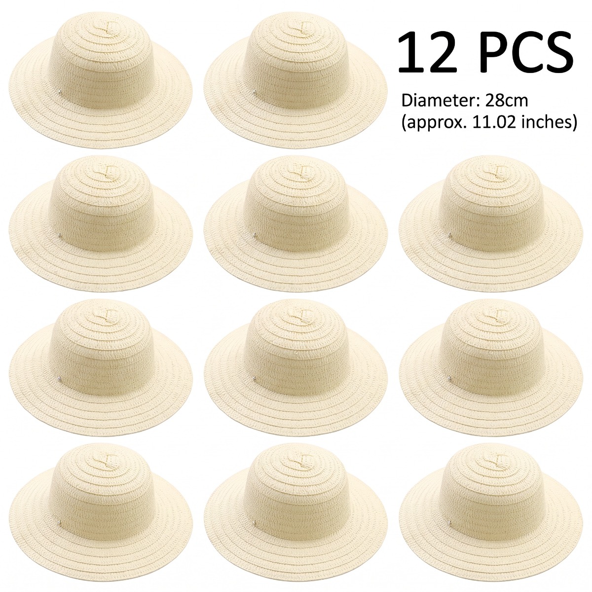 TEMU 12pcs Chapeau de paille Graffiti, Chapeau de paille vierge, 28 cm/11 pouces Large bord Chapeau de peinture Graffiti non , Ajouts d'artisanat,