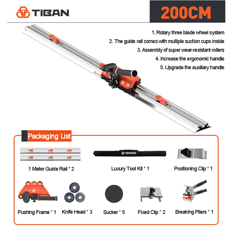TEMU Machine de découpe de carreaux manuelle de grande taille 2.0M avec 3 lames, clip de positionnement de 12 mm, combinée avec 2 rails en aluminium