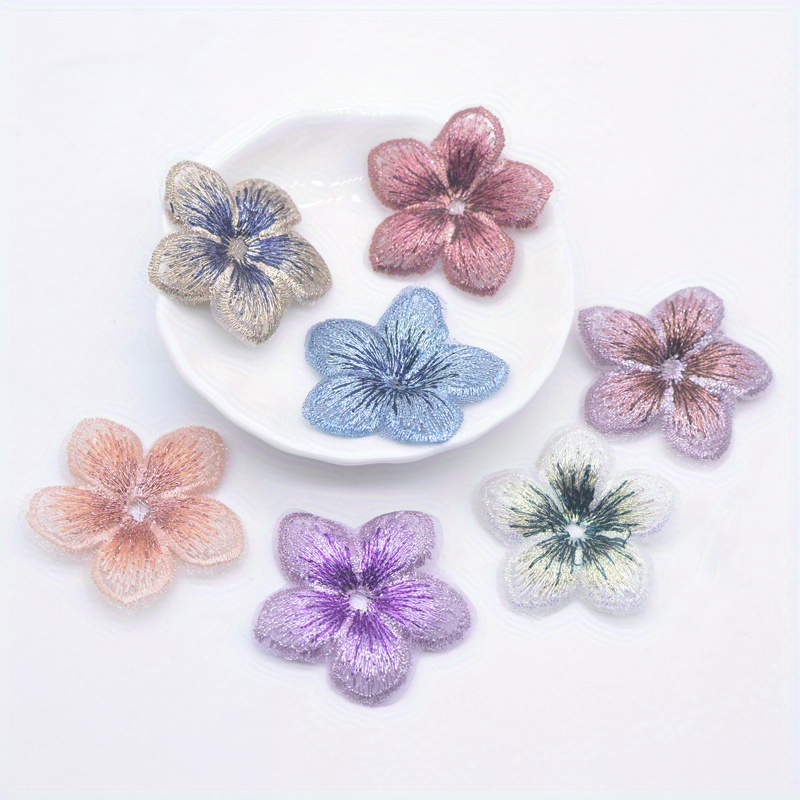 Image of 10pcs 4cm/1.57inch Mesh Flower Applique For Clothes Hat Shoes Crafts Sewing Supplies Patches Headwear Hair Clips Decor Additions