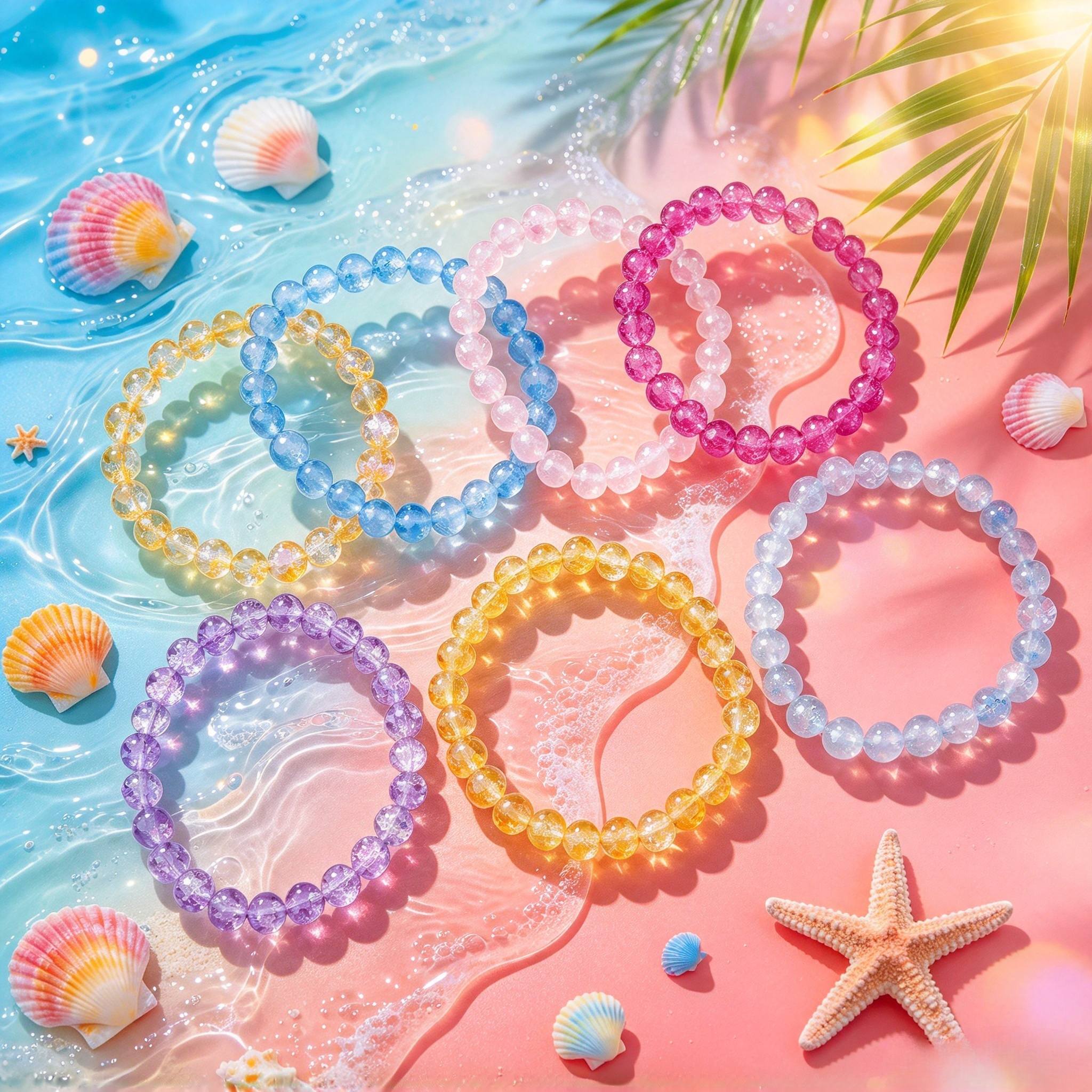 10pc Multi-Color Ice-Crack Burst Flower Bead Bracelet Set