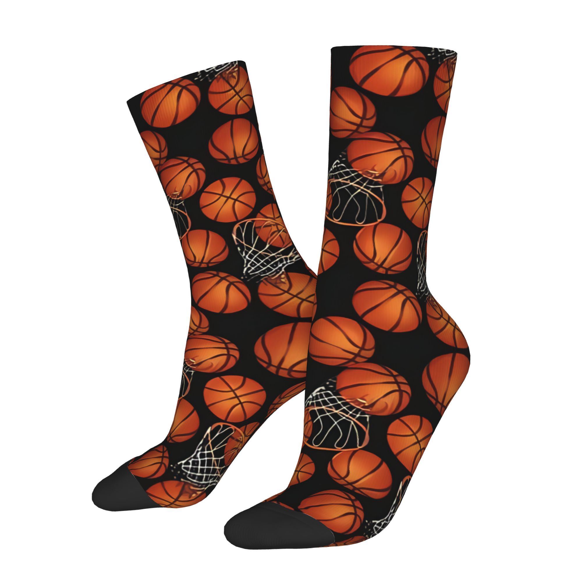 

1 Pair Unisex Basketball Print Socks, Polyester 95% Elastane 5% Knit Fabric, Print Athletic Sports Style, Hand Washable