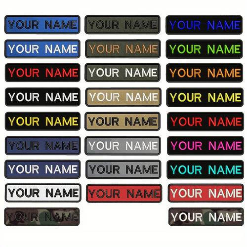 a custom embroidered badge measuring 3 94inch x 0 98inch featuring personalized text or numbers with striped and diagonal patterns suitable as an armband ironed on or attached with using embroidery techniques