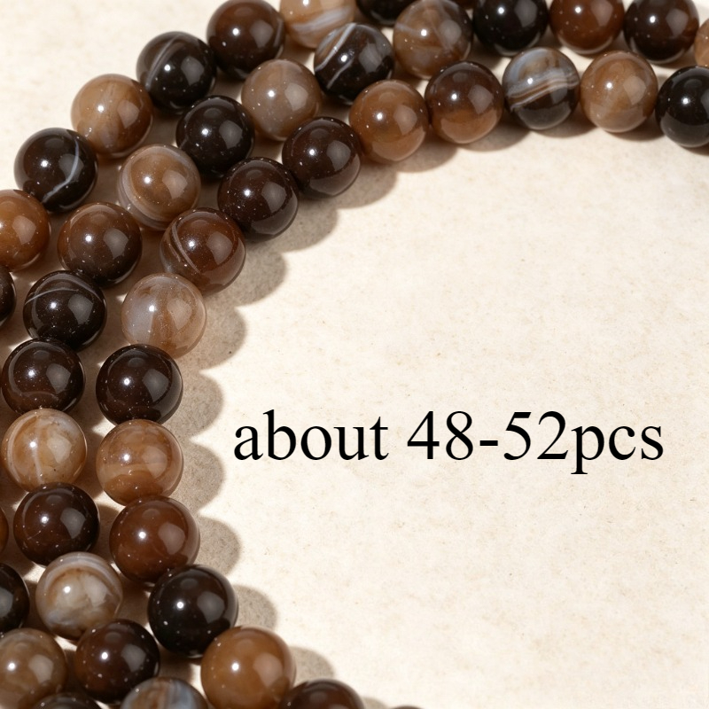 TEMU Natural Coffee Striped Agate Beads - Genuine Suitable For Jewelry Making, Diy Necklace Bracelet Supplies, Natural Beads For Crafts, Unisex Gift
