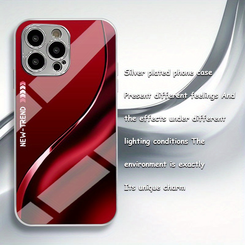 TEMU Phone Case - Minimalist Business Gradient Curve Red Pattern Electroplated Tempered Glass Phone Case Suitable For Iphone