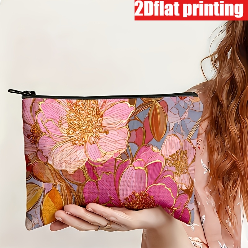 TEMU Impression 2D à plat, 1 pièce Trousse de maquillage florale multifonctionnelle pour rangement de voyage/usage /, camping/séjour à l'hôtel, et