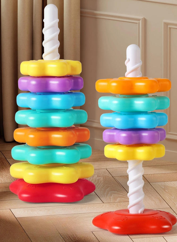 6-Layer Rainbow Spinning Stacking Tower, Kids Party & Christmas Gift, Back to School & School Supplies. Unisex Pretend Play Toy, Ideal for Parties and Holidays. Boosts Interaction, Trains Hand-eye-foot Coordination. Random Colors & Styles.