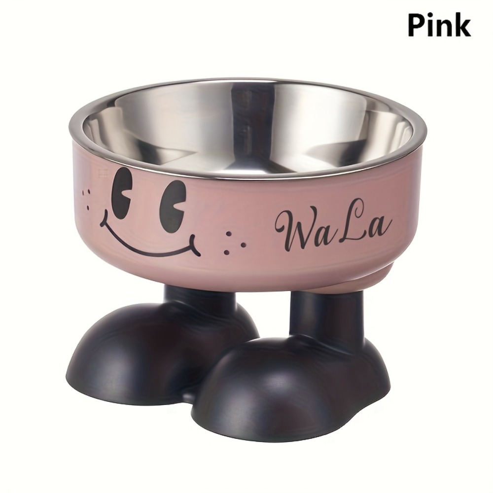 TEMU [customization] 1 Stainless Steel Raised Pet Bowl With Neck Protection And High Feet To Prevent , Suitable For Kittens, Puppies And Puppies,