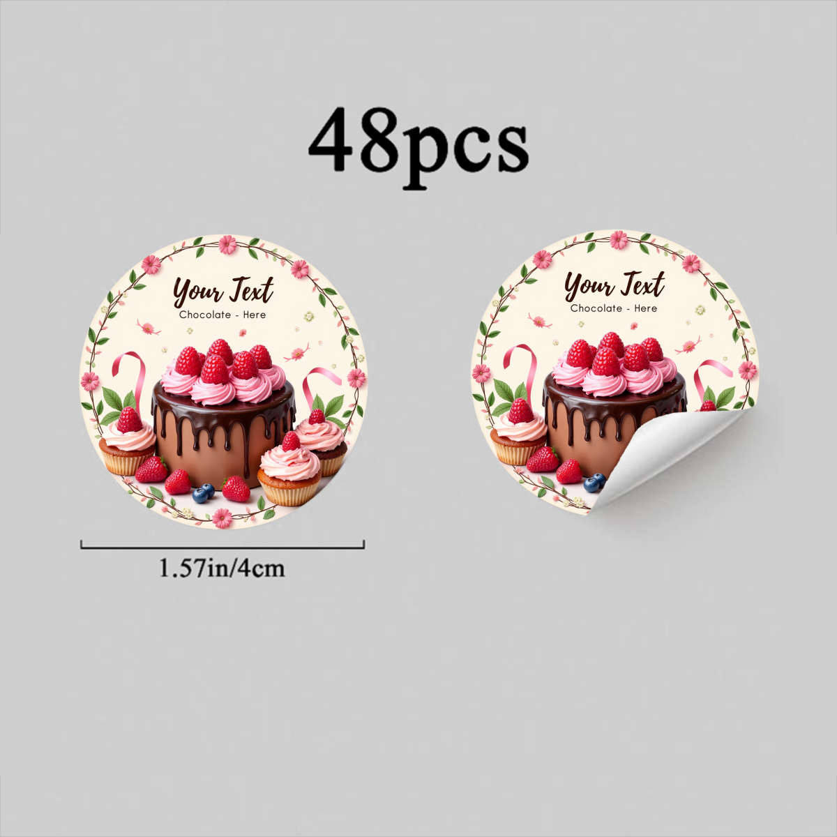 TEMU 24 o 48 piezas de pegatinas personalizadas con diseño , flor de frambuesa rosa, etiquetas decorativas redondas para envolver regalos, recuerdos