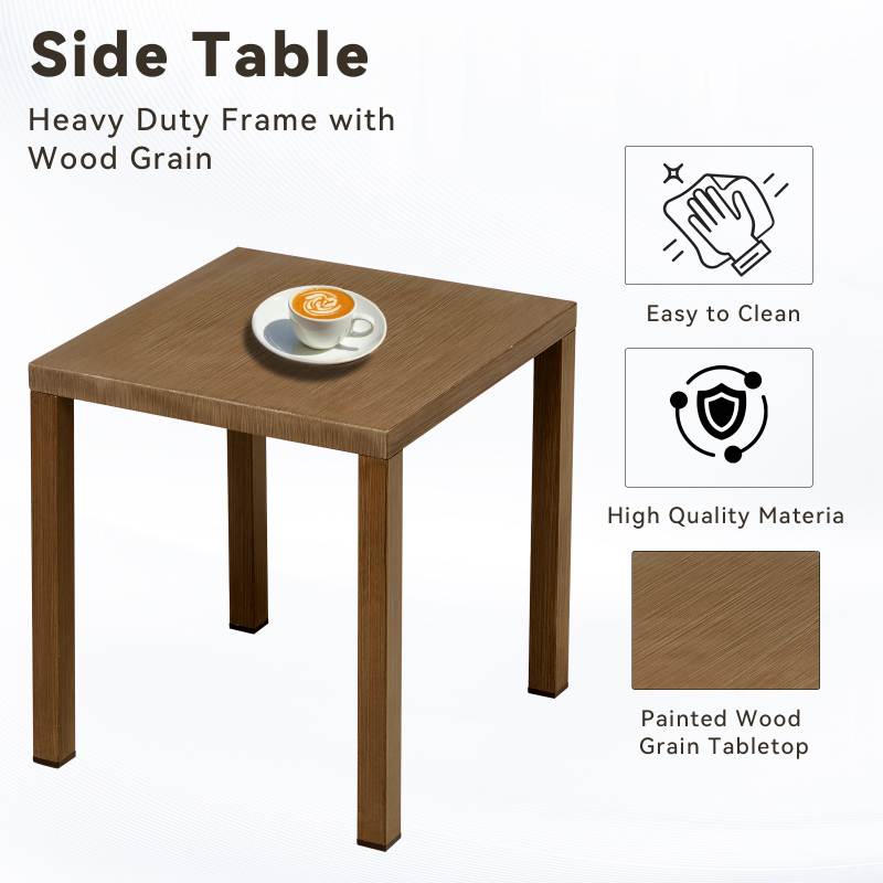 Outdoor Steel Side Table, 22X20X20 Inch Small Patio Table Square End Table for Pool Balcony Deck Porch Lawn Backyard, Brown