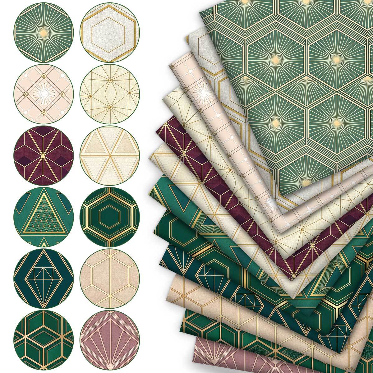 TEMU 12pcs 9.45*19.7inch Vintage Geometric Jacquard Artistic Light Luxury Decorative Fabric In Dark Green, Burgundy, And Beige, Design Styles, Eighth