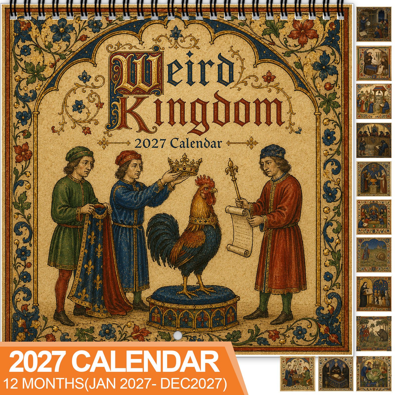 TEMU Calendario 2027 Regno - Agenda da Parete con Miniature Medievali e Fantasy Mensile, Design da Appendere a Filo a, Regalo con Paesaggi Bizzarri