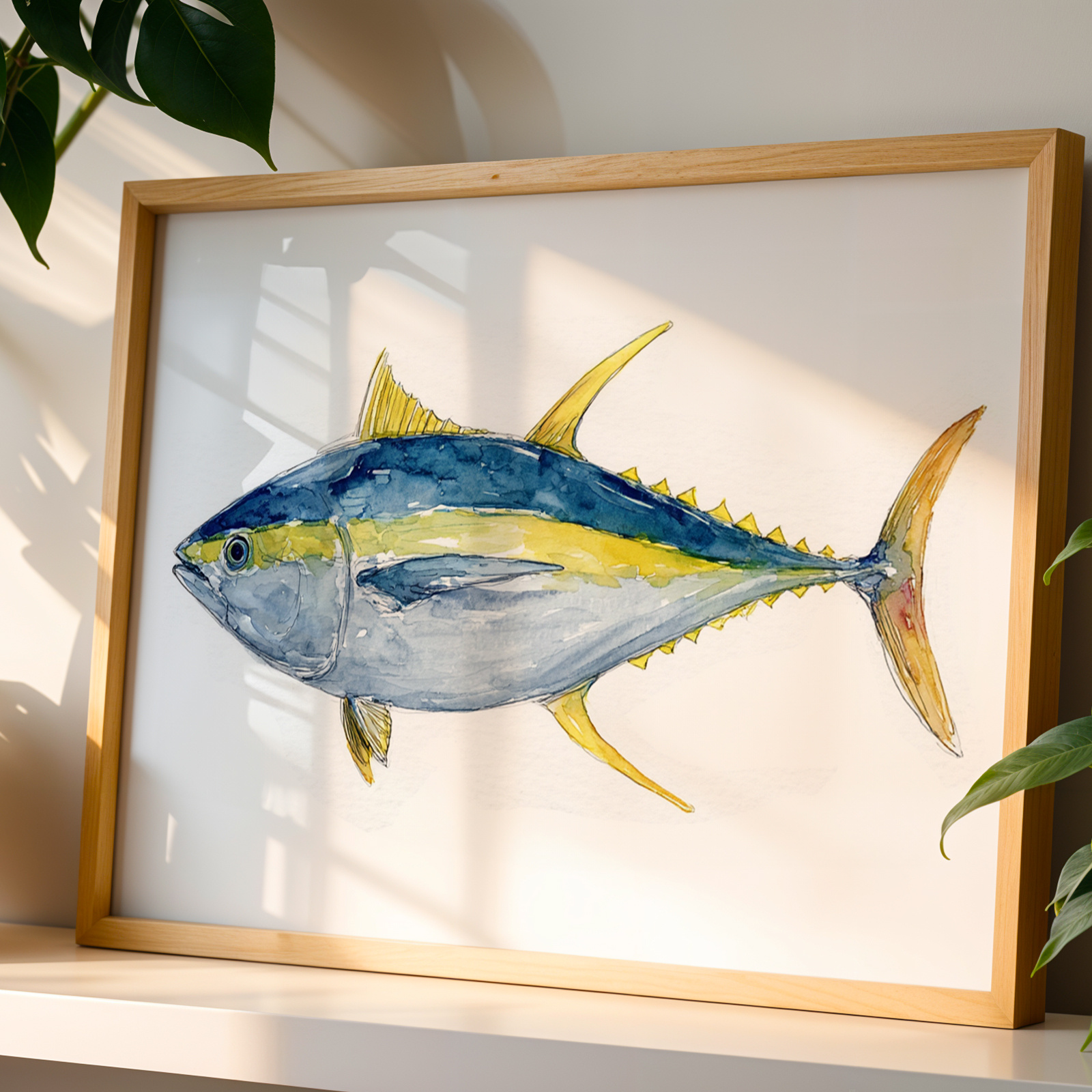 TEMU 2d Flat, 2d Flat, A Single Item, Decorative Wall Art, Retro Poster, Watercolor Fish Artwork, Canvas Painting Of Yellowfin Tuna, Decoration For