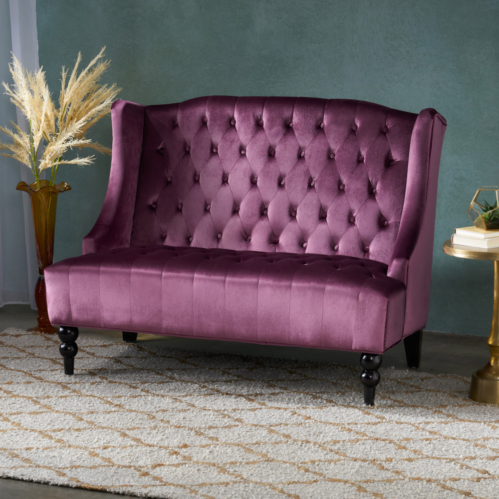 50-Inch Two-Seater Sofa, Comfortable Velvet Fabric, Mid-Century Modern Style, Minimalist Design, Extended Backrest, Compact Two-Seater Suitable for Bedrooms, Apartments And Home Offices