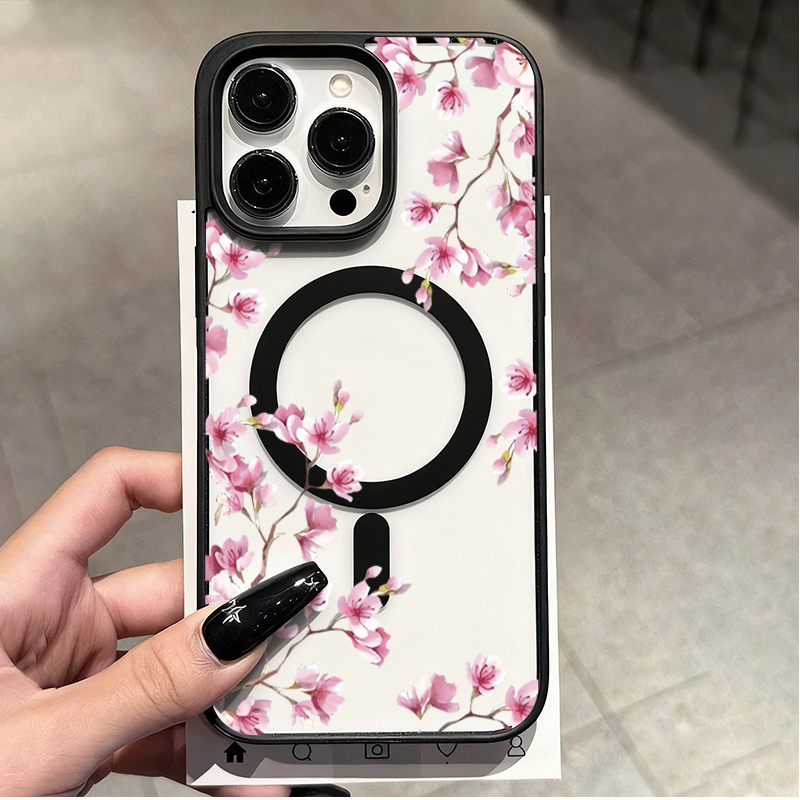 Phone Case: Elegant Plum Blossom Flower Pattern Magnetic Wireless Charging Phone Case for Samsung for Galaxy S26 Urtla S26 S25 Plus S24 S23 FE S36 Ultra Shockproof Cover