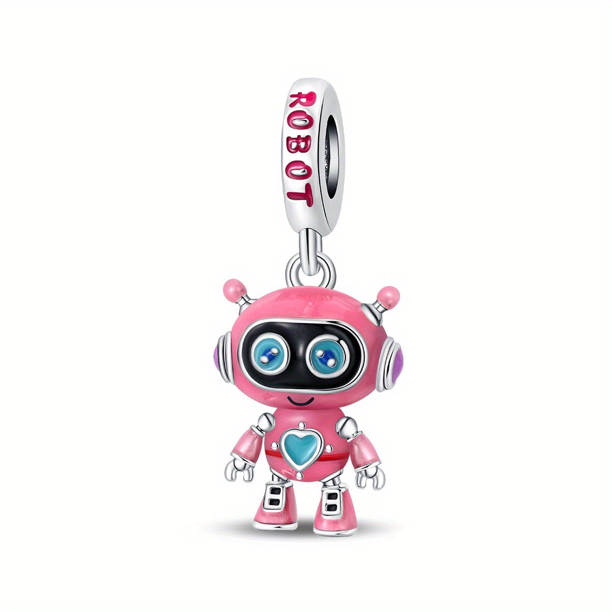 Image of Fashion Beads Suitable For Original 3mm Women's Bracelets, Original Jewelry, Sweet Pink Robot Silvery Plated Pendant, Exquisite Jewelry Diy Gift