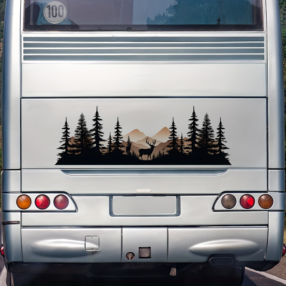 

Rustic Mountain & Wildlife Decal - Pine Trees, Deer & Birds Wall Sticker For Rvs, Cars, Trucks - Pvc,