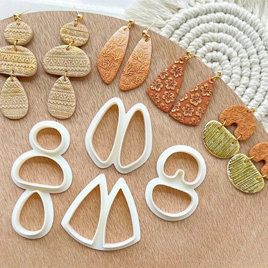 TEMU 4 piezas Cortador básico geométrico de arcilla , aretes, joyería, colgante, fabricación de cerámica, molde de corte de arcilla, herramientas