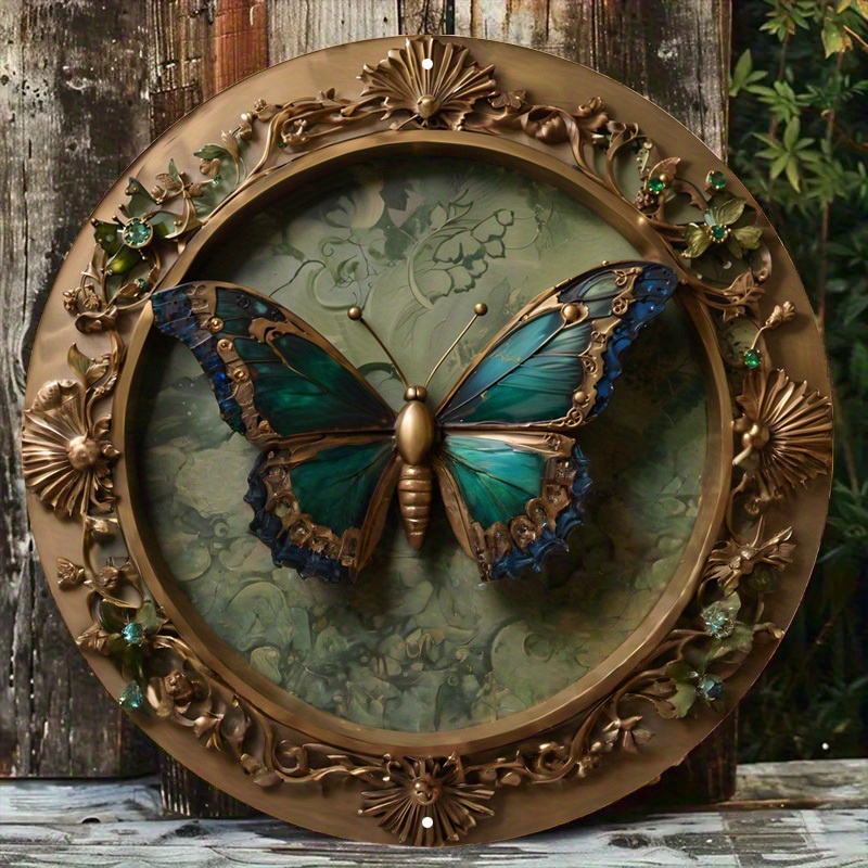 

Vintage Metal Wall Art - 7.8" Polished Brass With Emerald Accents, Mechanical & Natural Design, Bars, Cafes, Beach Houses & Backyards, , Gears, Luxurious Textures, Retro Vintage Look, 2d, Room Decor