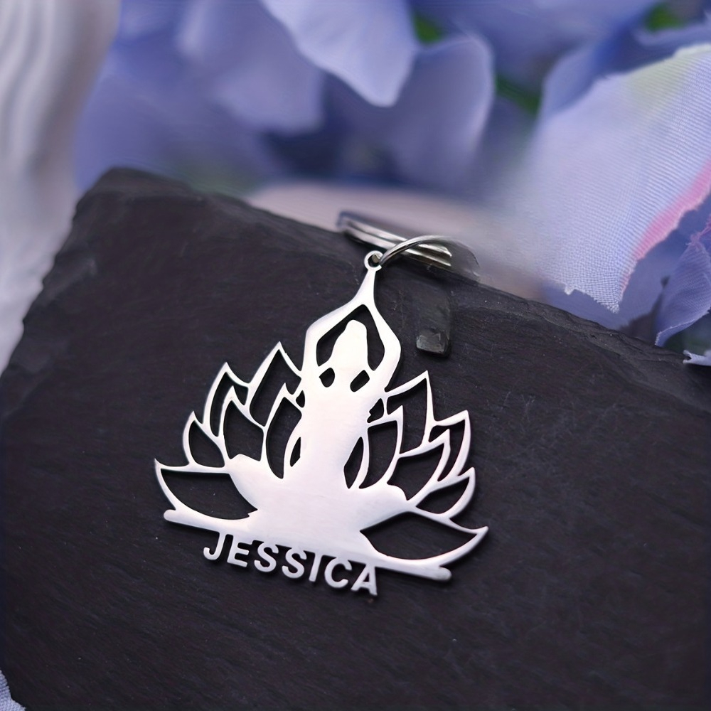 Personalized Lotus Flower Name Keychain, Unique Stainless Steel Design